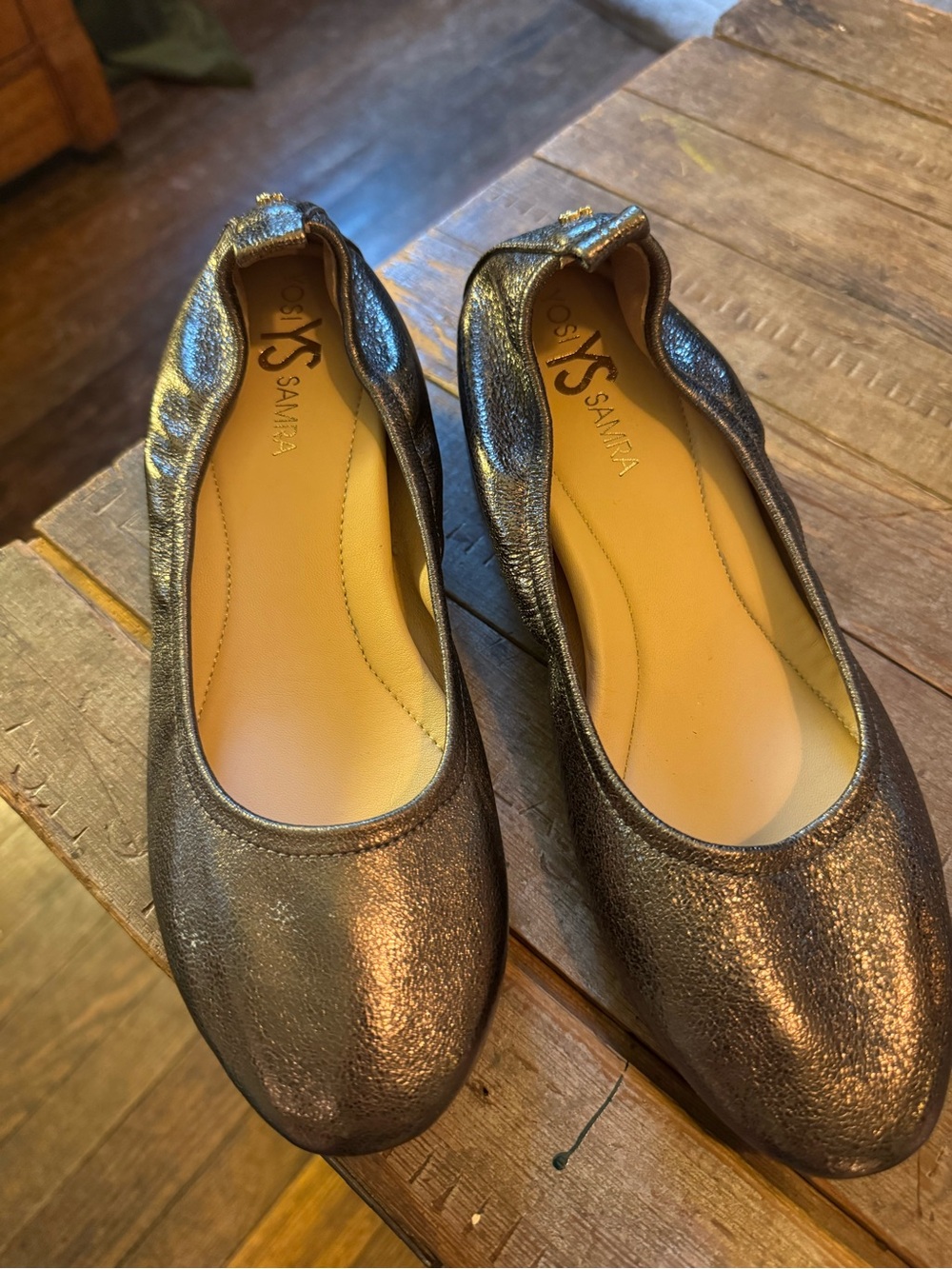 Yosi Samara Metallic Bronze Women’s Ballet Flats - size 7 block heel